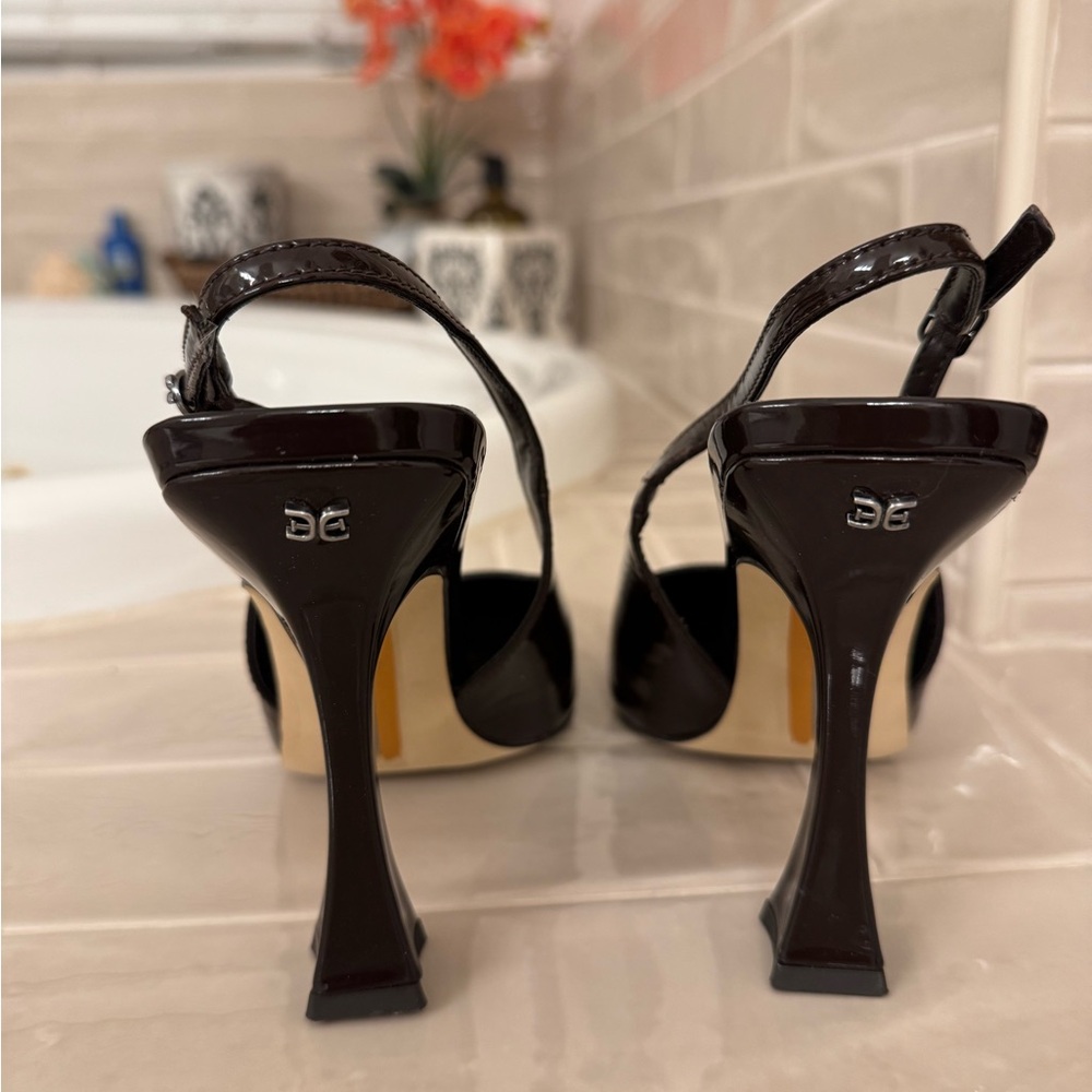 Sam Edelman Dark Brown Patent Slingback Pumps - Picture 3 of 9